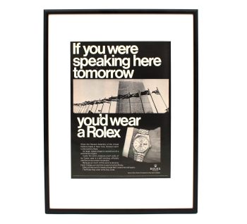 Authentic framed 1960 Vintage Print Ad Rolex Day Date UN New York general assembly "If you were speaking here tomorrow, you'd wear a Rolex"