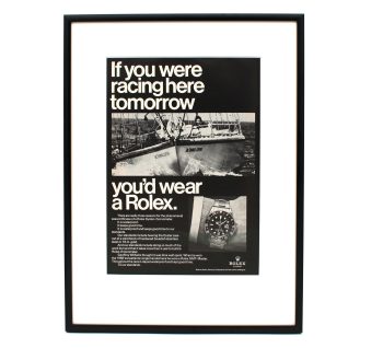 Authentic framed 1970 Vintage Print Ad Rolex GMT Master - "If you were racing here tomorrow, you'd wear a Rolex"