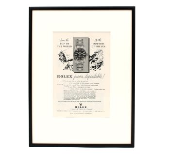 Authentic framed 1954 Vintage Print Ad - Rolex Submariner "From the top of the World... to the bottom of the Sea"