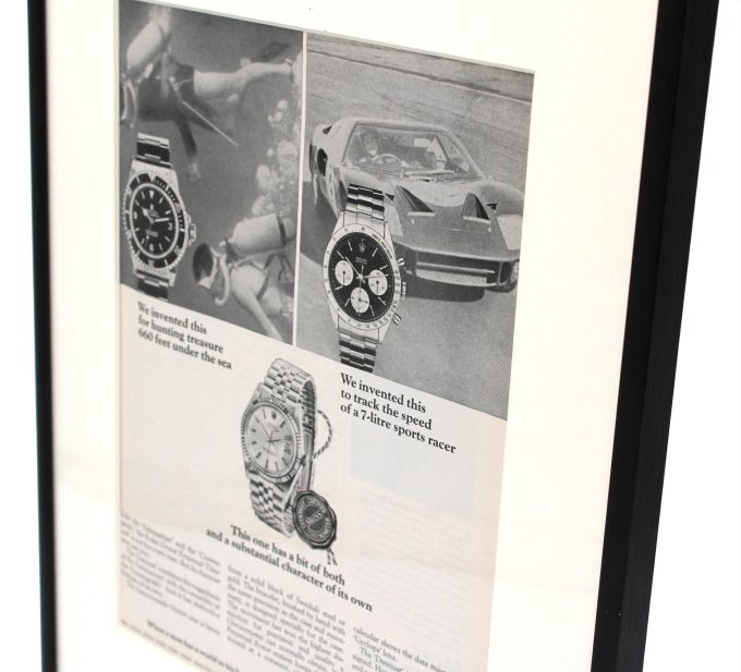 Authentic framed 1966 Rolex Submariner, Daytona, DateJust Vintage Playboy Print Ad