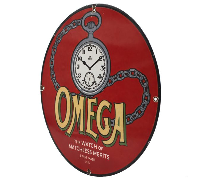 Authentic porcelain enamel 30,5 cm Omega advertising sign