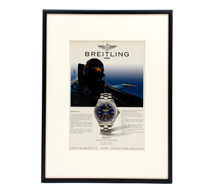 Authentic framed 1994 Vintage Print Ad Breitling Chronospace multifunction instrument watch