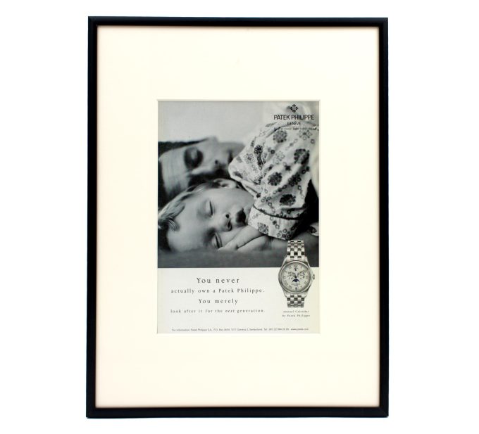 Authentic framed 2002 Vintage Print Ad Patek Philippe - "You Never Actually Own a Patek Philippe."