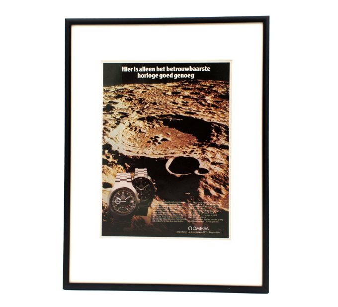 Authentic framed 1960's Vintage Print Ad Omega Speedmaster Dutch "Hier is alleen het betrouwbaarste horloge goed genoeg"