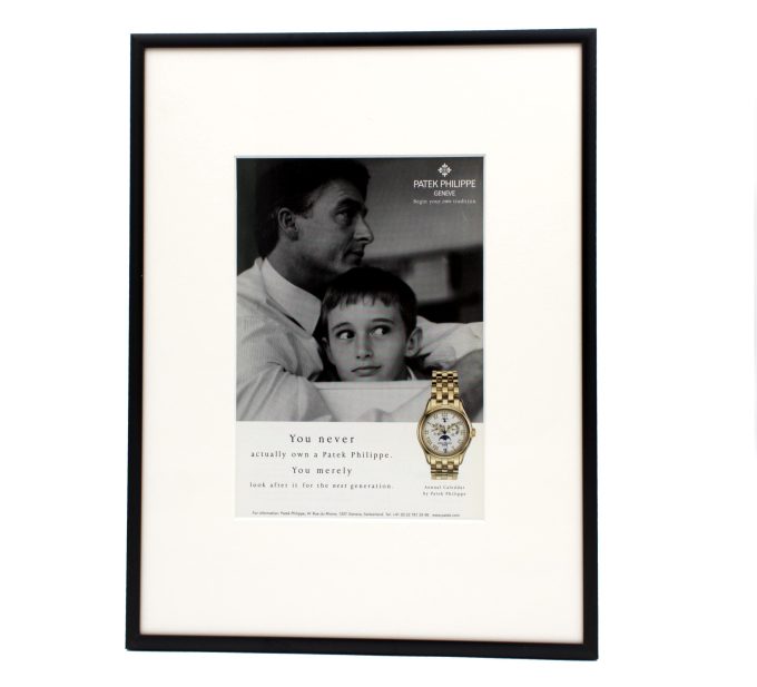 Authentic framed 2003 Vintage Print Ad Patek Annual Calender - ""You never actually own a Patek Philippe"
