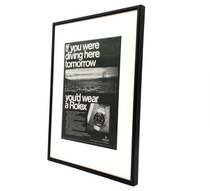 Authentic framed 1968 Vintage Print Ad Rolex Submariner "If you were diving here tomorrow, you'd wear a Rolex"