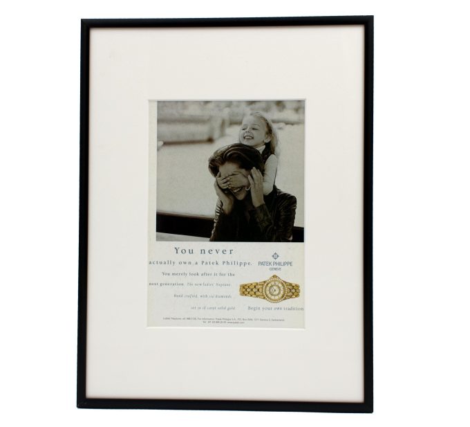 Authentic framed 1997 Vintage Print Ad Patek Philippe Ladies' Neptune - ""You never actually own a Patek Philippe"