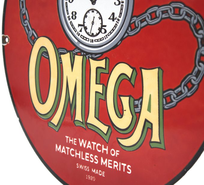 Authentic porcelain enamel 30,5 cm Omega advertising sign