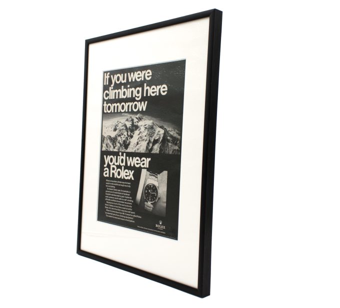 Authentic framed 1967 Vintage Print Ad Rolex Explorer "If you were climbing here tomorrow, you'd wear a Rolex." Mount Everest