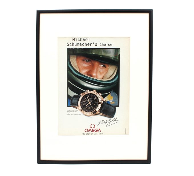 Authentic framed 1999 Vintage Ad Omega Speedmaster - Michael Schumacher “Michael Schumacher’s Choice”