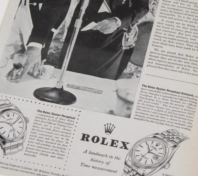 Authentic framed 1950's “Men who guide the destinies of the world wear Rolex watches.” authentic Print Ad
