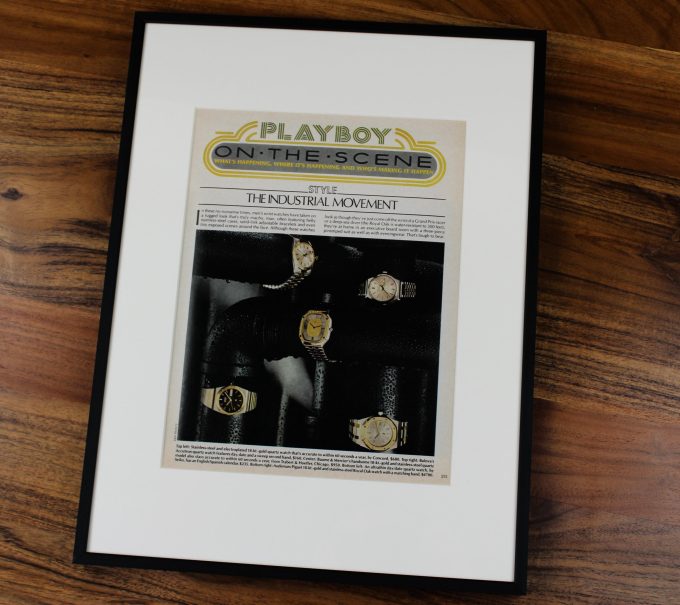 Authentic framed 1980's “The Industrial Movement” Playboy Magazine Watch feature Print Ad