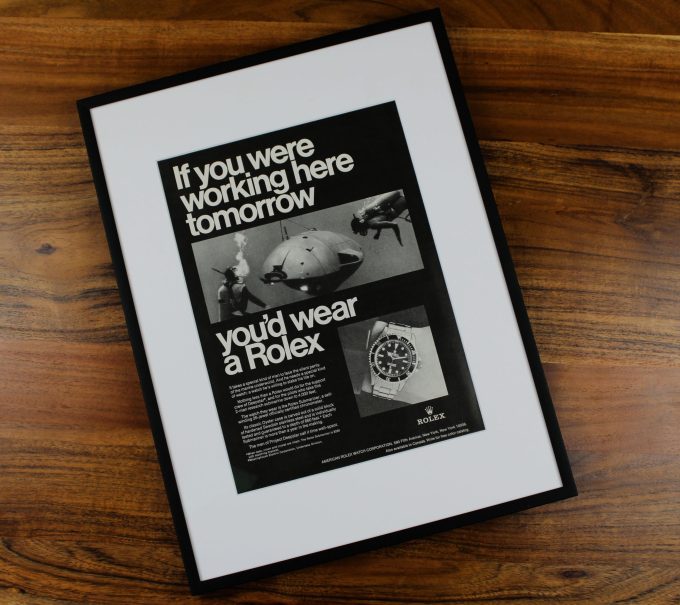Authentic Framed 1975 Vintage Print Ad Rolex Submariner “If you were working here tomorrow, you'd wear a Rolex”