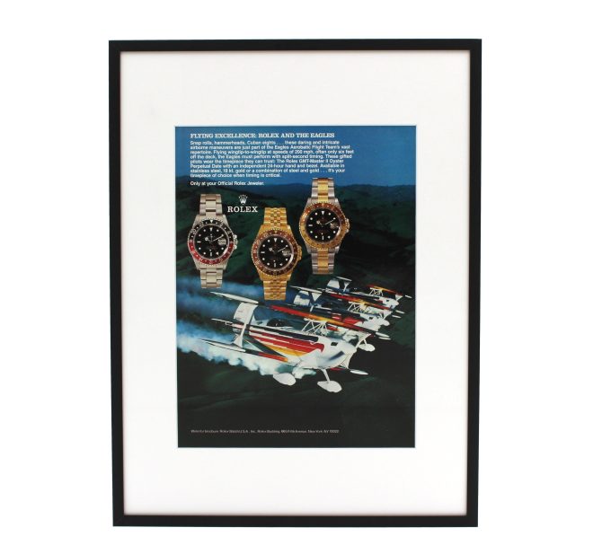 Authentic Framed 1991 Vintage Print Ad Rolex GMT-Master “Flying Excellence: Rolex and The Eagles”