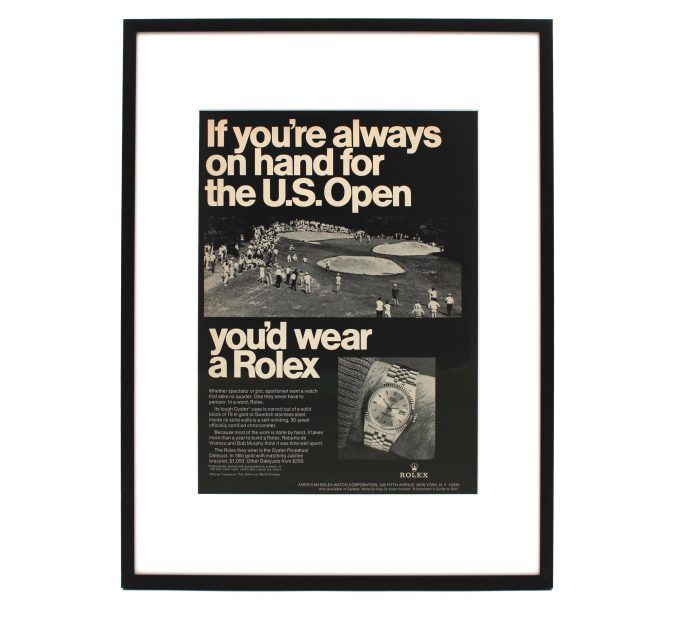 Authentic Framed 1979 Vintage Print Ad Rolex Datejust “If you’re always on hand for the U.S. Open, you’d wear a Rolex”