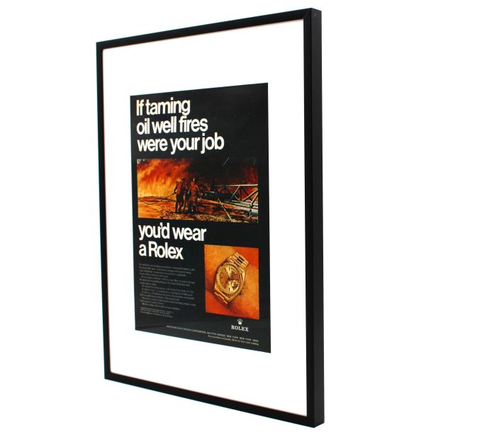 Authentic Framed 1974 Vintage Print Ad Rolex Day-Date “If taming oil well fires were your job, you'd wear a Rolex”
