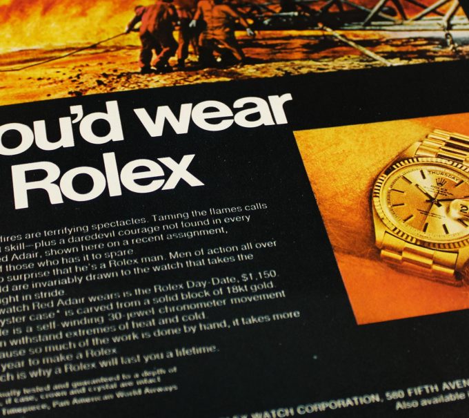Authentic Framed 1974 Vintage Print Ad Rolex Day-Date “If taming oil well fires were your job, you'd wear a Rolex”