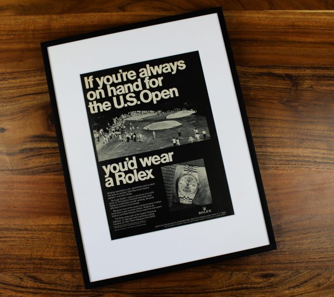 Authentic Framed 1979 Vintage Print Ad Rolex Datejust “If you’re always on hand for the U.S. Open, you’d wear a Rolex”